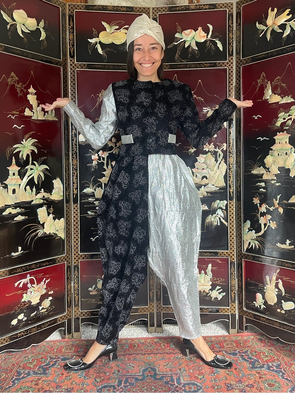 Vintage 80s velvet and lame balloon pants set costume